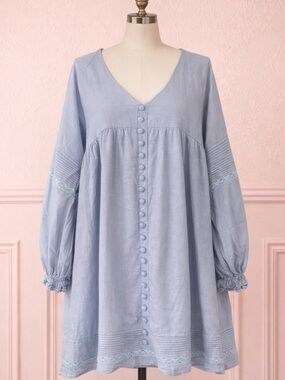 Soft Blue Button detailed Women's Dress